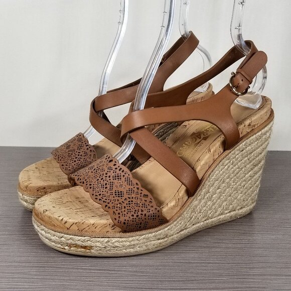 Salvatore Ferragamo Gioela Espadrille Wedge Sandal, Brown, Womens Size 9.5 B - Picture 1 of 12